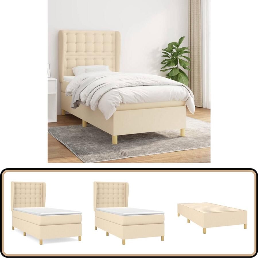 VidaXL Boxspring crème 100x200 cm Inclusief Matras Boxspringbed Boxspring Bed Slaapkamerinrichting Tweepersoonsbed Cremekleurig Bed Pocketing Matras Middelhard Matras