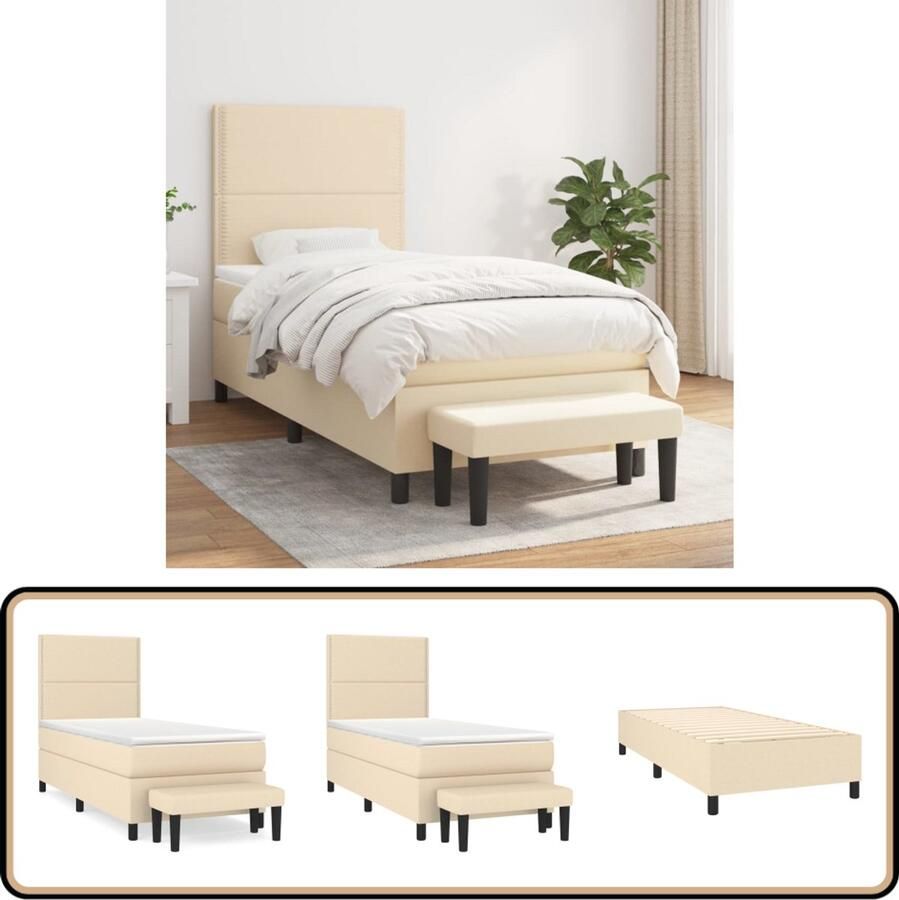 VidaXL Boxspring Crème 100x200 cm Inclusief Matras Boxspringbed Boxspring Creme Kleurig Bed Tweepersoonsbed Pocketveer Matras Middenhard Matras Stapelbare Bank