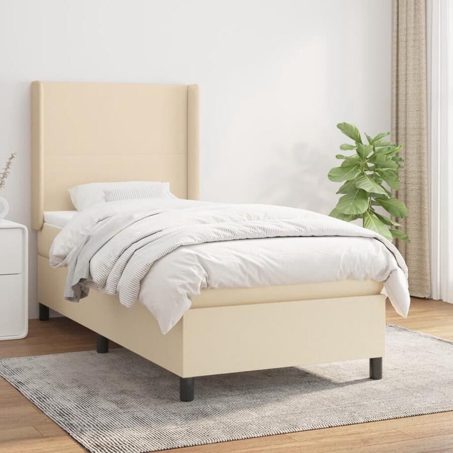 VidaXL Boxspring crèmekleurig 80x200 cm Inclusief Matras Boxspringbed Boxspring Creme Kleur Tweepersoons Bed Pocketveer Matras Adjustable Headboard Middenhard - Foto 2