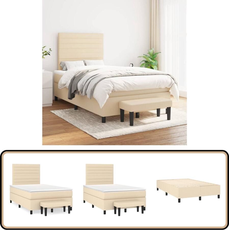 VidaXL Boxspring Crème 120x200 cm Inclusief Matras Boxspringbed Slaapcomfort Pocketvering Matras Hoofdbord Bankje Bij Bed
