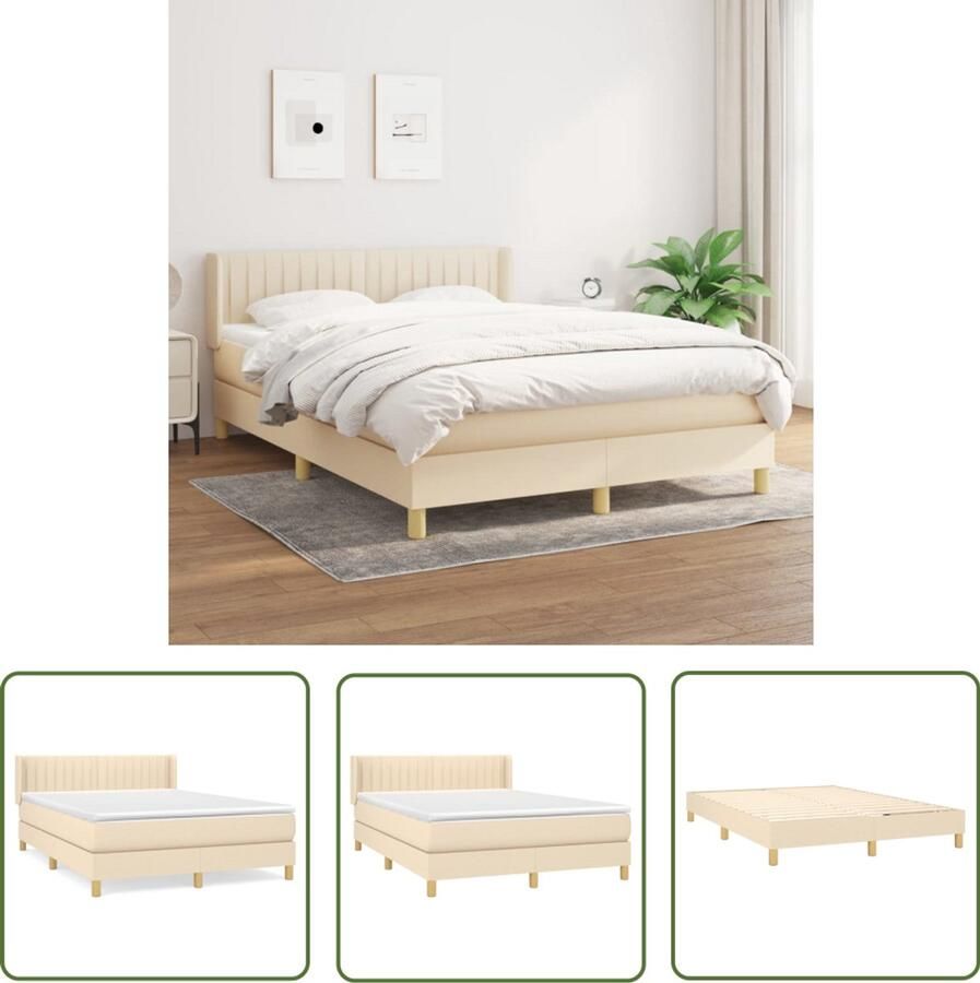 VidaXL Boxspring Crème 140x190 cm Inclusief Matras Boxspringbed Creme Kleur Pocketvering Matras Middelharde Ondersteuning Boxspring Bed Slaapkamer