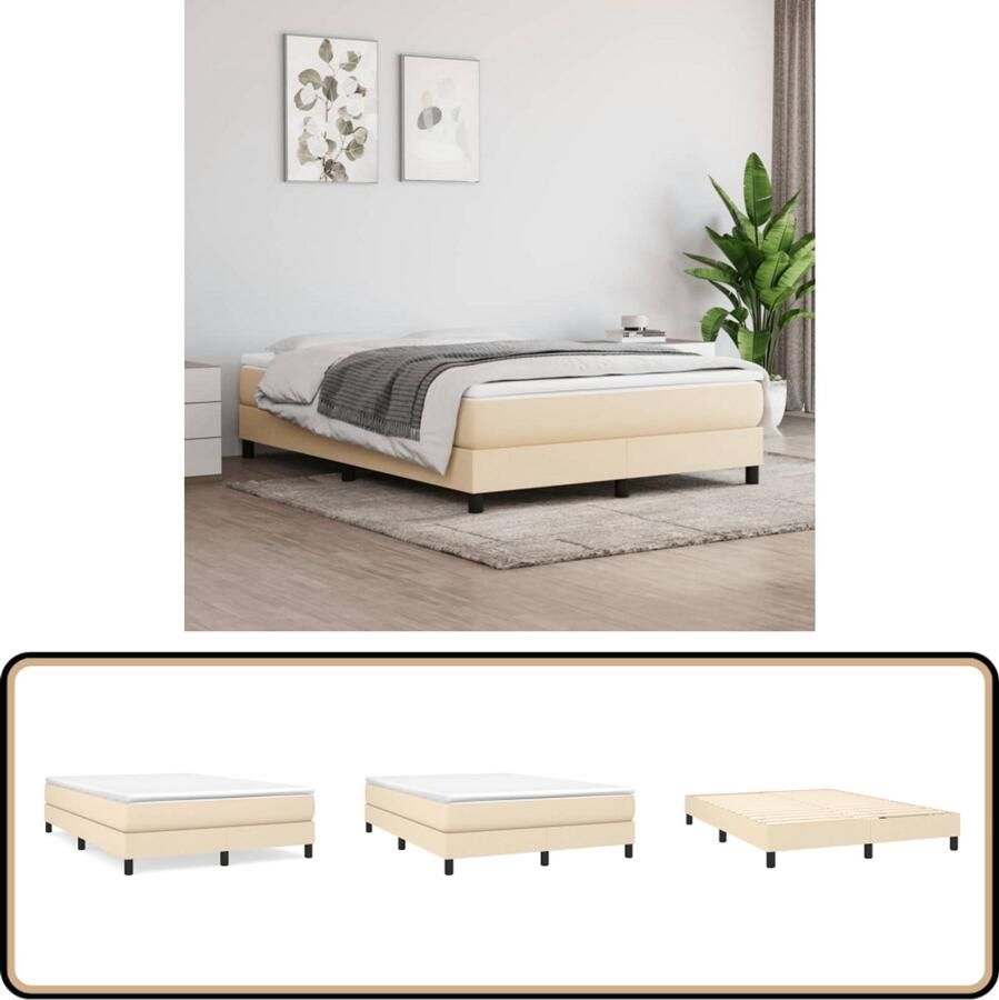 VidaXL Boxspring Crème 140x190 cm Inclusief Matras Boxspringbed Pocketvering Midden Hard Cremekleurig Slaapkamer Meubilair
