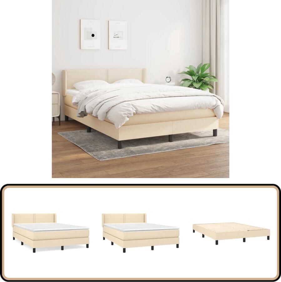 VidaXL Boxspring Crème 140x200 cm Inclusief Matras Boxspringbed Boxspring Cremekleurig Bed Tweepersoonsbed Pocketveer Matras Middelhard Matras Slaapkamer Meubels