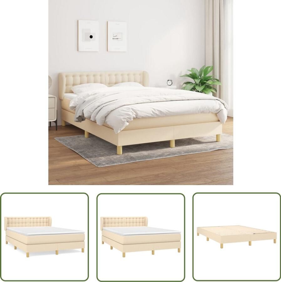 VidaXL Boxspring Crème 140x200 cm Inclusief Matras Boxspringbed Slaapcomfort Pocketvering Middelduur Hoofdbord Crèmekleurig