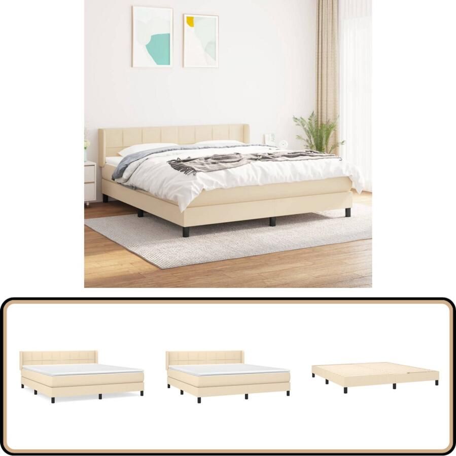VidaXL Boxspring Crème 160x200 cm Inclusief Matras Boxspringbed Boxspring Creme Kleur Tweepersoonsbed Pocketveer Matras