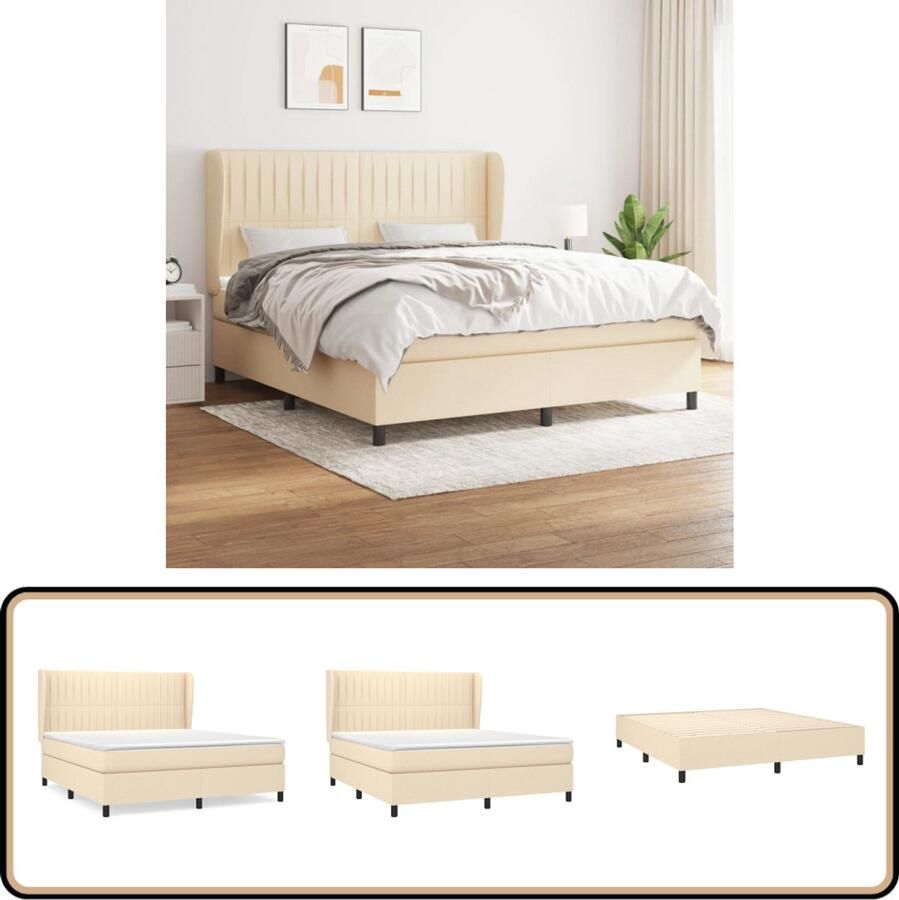 VidaXL Boxspring Crème 160x200 cm Inclusief Matras Boxspringbed Boxsprings Slaapkamerinrichting Tweepersoonsbed Cremekleurig Bed