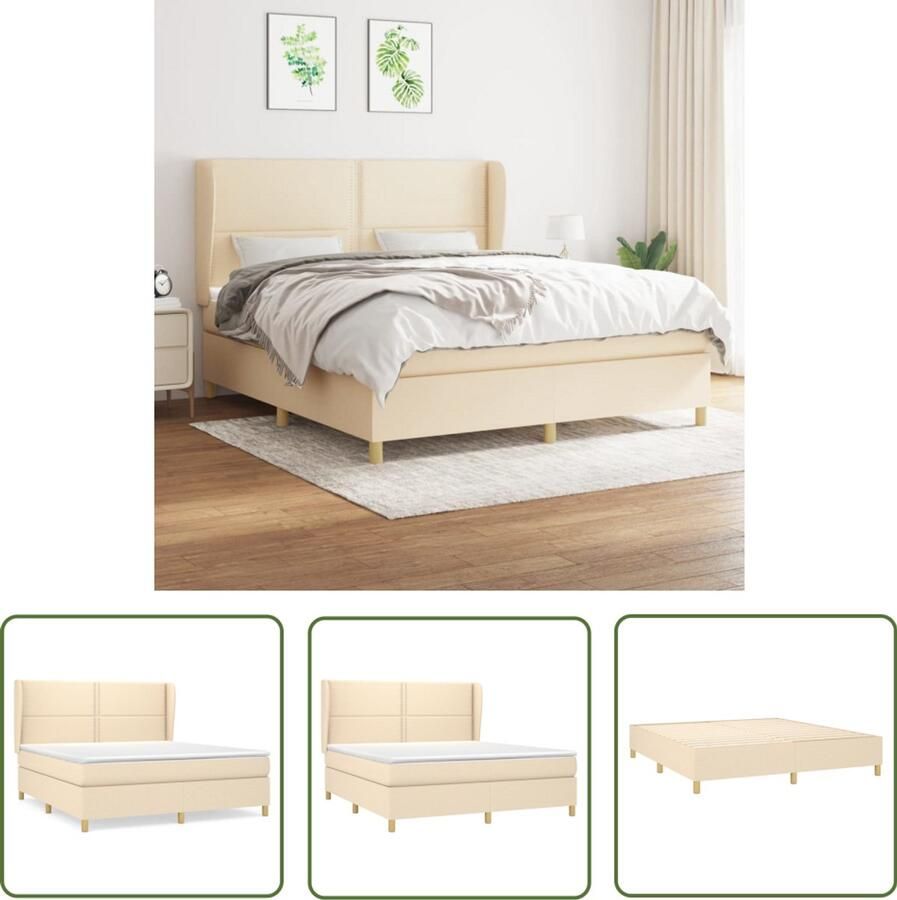 VidaXL Boxspring Crème 160x200 cm Inclusief Matras Boxspringbed Slaapcomfort Boxspring Tweepersoonsbed Cremekleurig Pocketed Verenmatras Middenhard