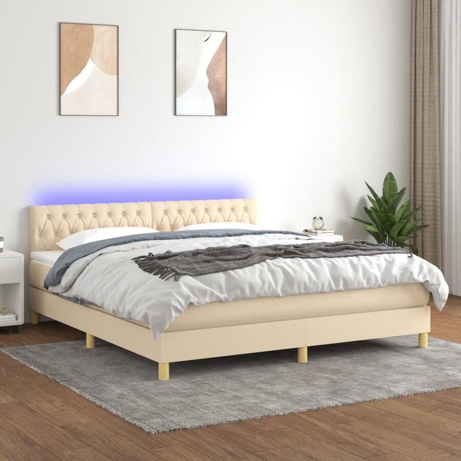 VidaXL Boxspring Creme 180x200 cm Inclusief LED Boxspring Bed Verstelbare Hoofdbord Led Verlichting Pocketvering Matras Creme Kleurig - Foto 2