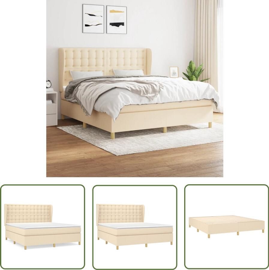 VidaXL Boxspring Crème 180x200 cm Inclusief matras Boxspringbed Boxspring Tweepersoonsbed Cremekleurig Bed Luxe Bed Slaapkamer Meubilair