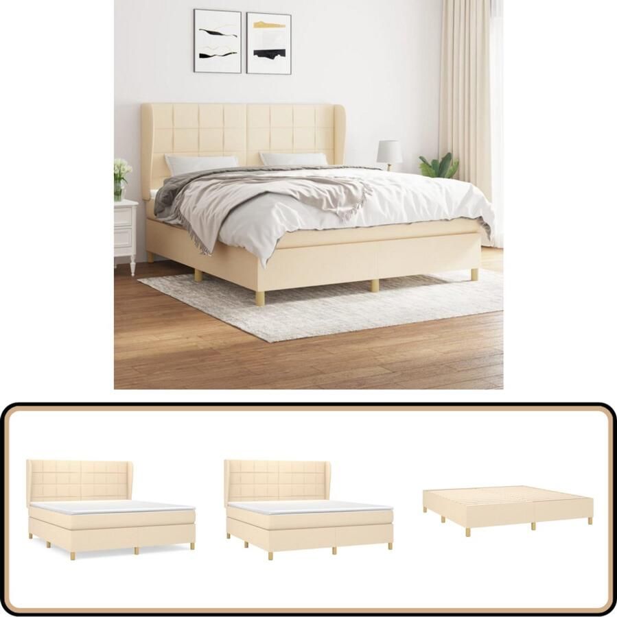 VidaXL Boxspring Crème 180x200 cm Inclusief Matras Boxspringbed Boxsprings Slaapkamerinrichting Tweepersoonsbed Cremekleurig Bed