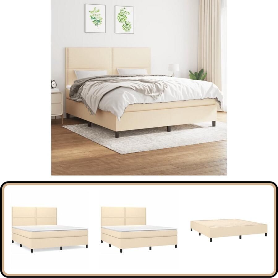 VidaXL Boxspring Crème 180x200 cm Inclusief Matras Boxspringbed Slaapcomfort Boxspring Creme Kleur Tweepersoonsbed Pocketed Veren Matras Hoofdbord Bedroom Furniture