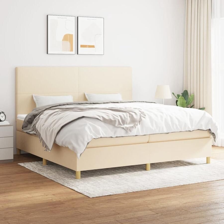 VidaXL Boxspring Crème 200x200 cm Inclusief Matrassen Boxspringbed Boxsprings Creme Kleurig Bed Tweepersoons Bed Pocketed Spring Mattress Medium Firm Mattress Adjustable Headboard - Foto 2
