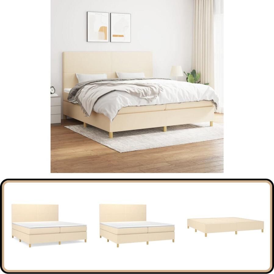 VidaXL Boxspring Crème 200x200 cm Inclusief Matrassen Boxspringbed Boxsprings Creme Kleurig Bed Tweepersoons Bed Pocketed Spring Mattress Medium Firm Mattress Adjustable Headboard