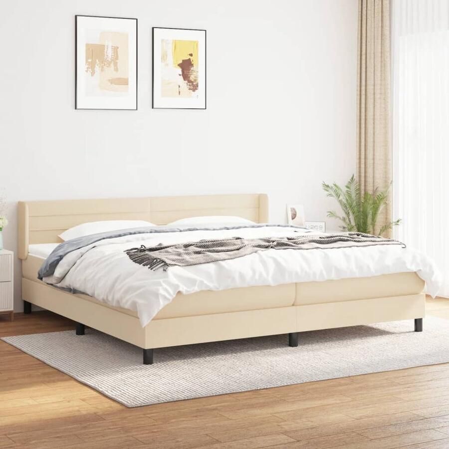 VidaXL Boxspring Crème 200x200 cm Inclusief Matrassen Boxspringbed Boxsprings Tweepersoonsbed Cremekleurig Bed Pocketveer Matras Middenhard Matras Slaapkamer Meubels - Foto 2