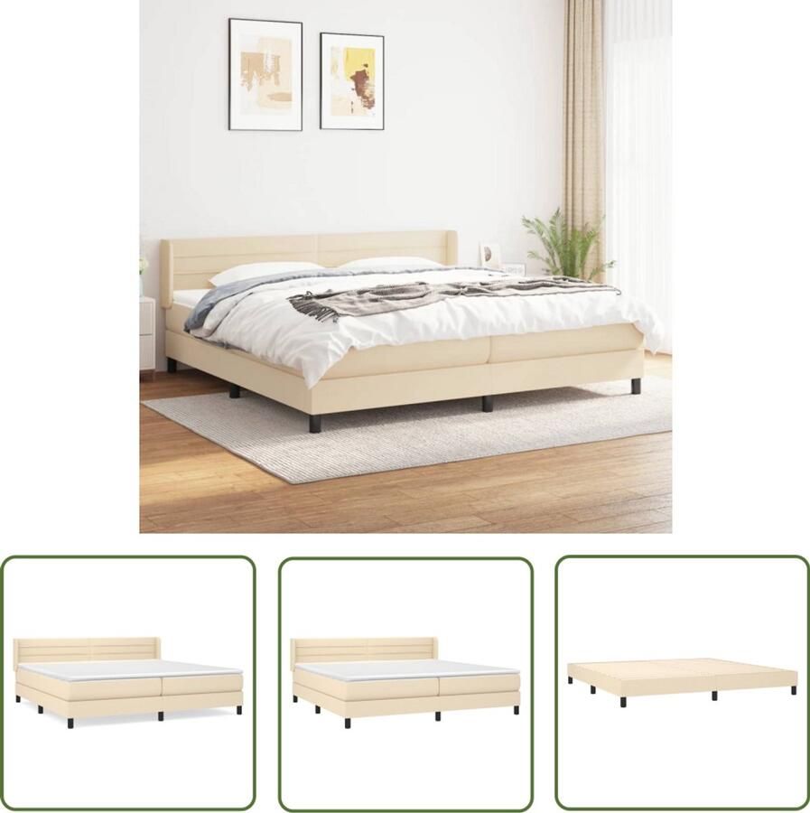 VidaXL Boxspring Crème 200x200 cm Inclusief Matrassen Boxspringbed Boxsprings Tweepersoonsbed Cremekleurig Bed Pocketveer Matras Middenhard Matras Slaapkamer Meubels