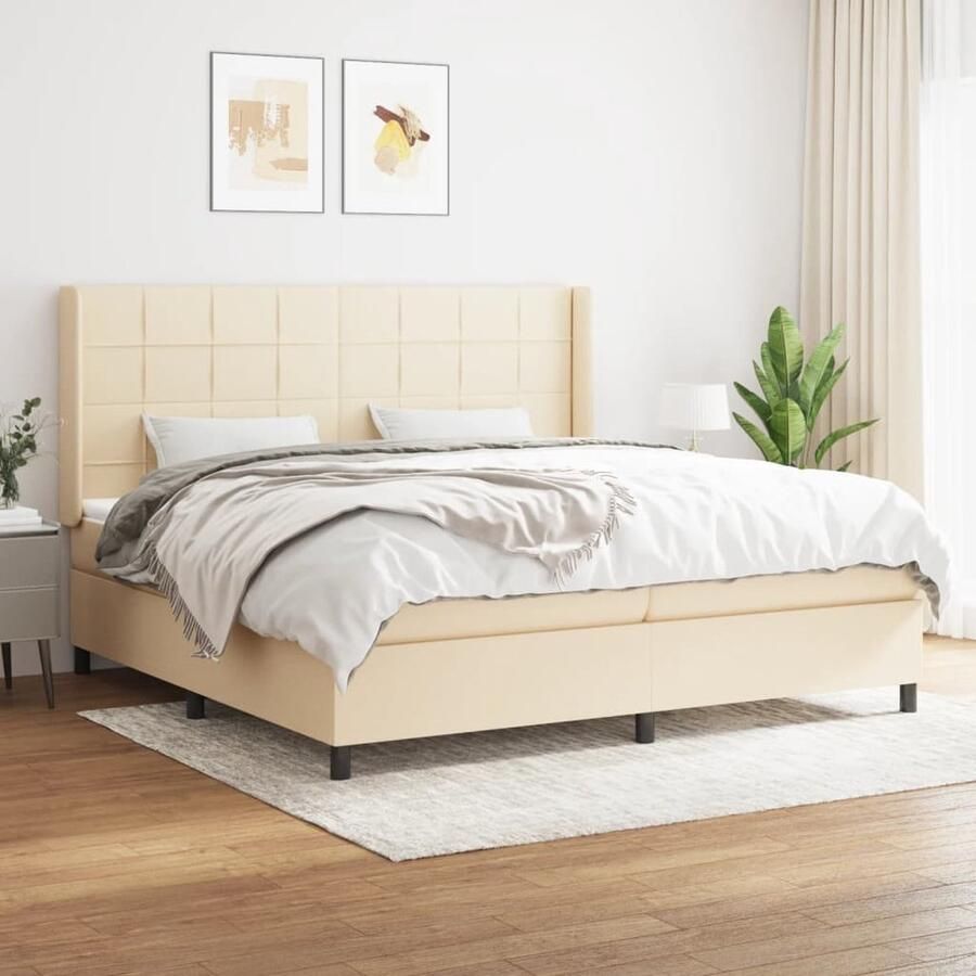 VidaXL Boxspring Crème 200x200 cm Inclusief Matrassen Boxspringbed Pocketvering Matras Creme Kleur Middenhard Boxspring Bed Frame Hoofdbord Luxe Bed - Foto 2