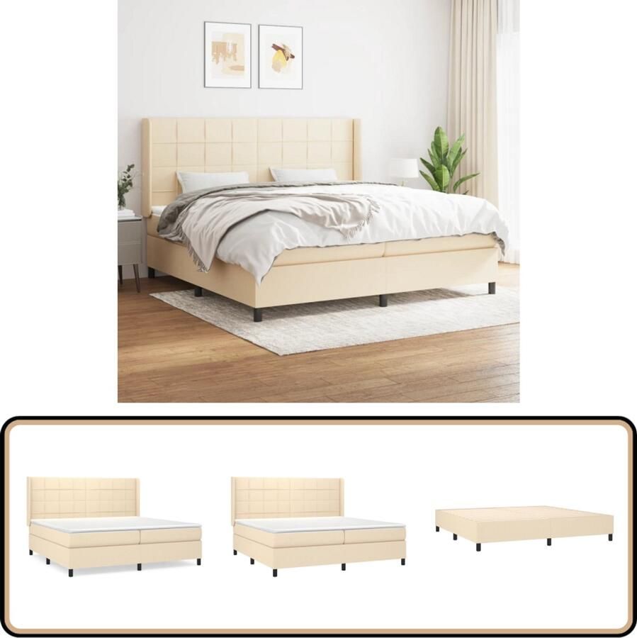 VidaXL Boxspring Crème 200x200 cm Inclusief Matrassen Boxspringbed Pocketvering Matras Creme Kleur Middenhard Boxspring Bed Frame Hoofdbord Luxe Bed