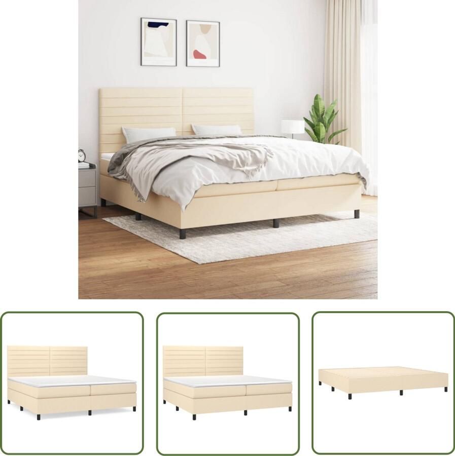 VidaXL Boxspring Crème 200x200 cm Inclusief matrassen Boxspringbed Slaapcomfort Pocketveermatras Crèmekleurig Hoofdboard Middelduur Stof - Foto 2