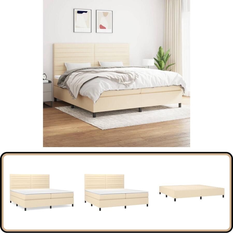 VidaXL Boxspring Crème 200x200 cm Inclusief matrassen Boxspringbed Slaapcomfort Pocketveermatras Crèmekleurig Hoofdboard Middelduur Stof