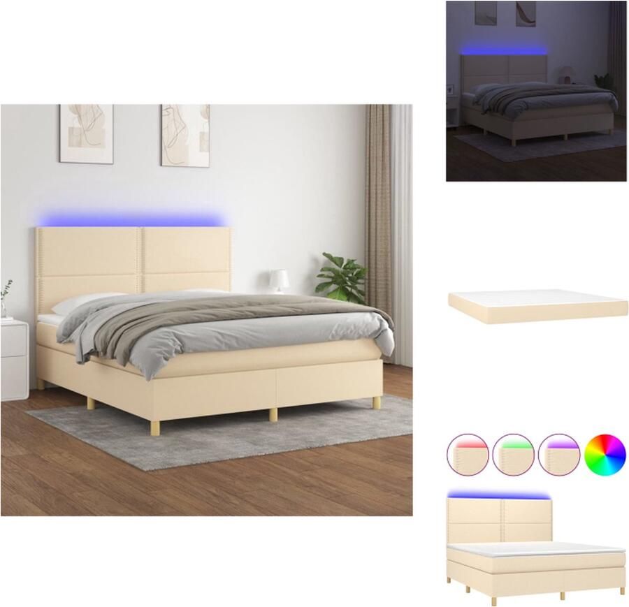 VidaXL Boxspring Crème 203 x 180 x 118 128 cm Verstelbaar hoofdbord LED-verlichting Pocketvering matras Huidvriendelijk topmatras Inclusief montagehandleiding Bed - Foto 3