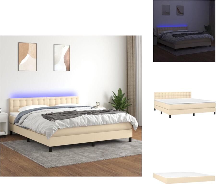 VidaXL Boxspring Bed Crème 203 x 180 x 78 88 cm Verstelbaar hoofdbord Kleurrijke LED-verlichting Pocketvering matras Huidvriendelijk topmatras Inclusief montagehandleiding Bed - Foto 3