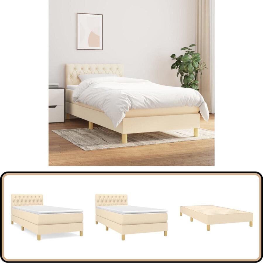 VidaXL Boxspring Crème 80x200 cm Inclusief Matras Boxspringbed Slaapcomfort Boxspring Cremekleurig Tweepersoonsbed Pocketed Verenmatras Adjustable Headboard