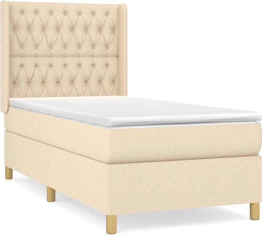 VidaXL Boxspring Crème 90x190 cm Inclusief Matras Boxspringbed Slaapcomfort Boxspring Creme Kleurig Tweepersoonsbed Pocketed Veren Matras Middenhard - Foto 2