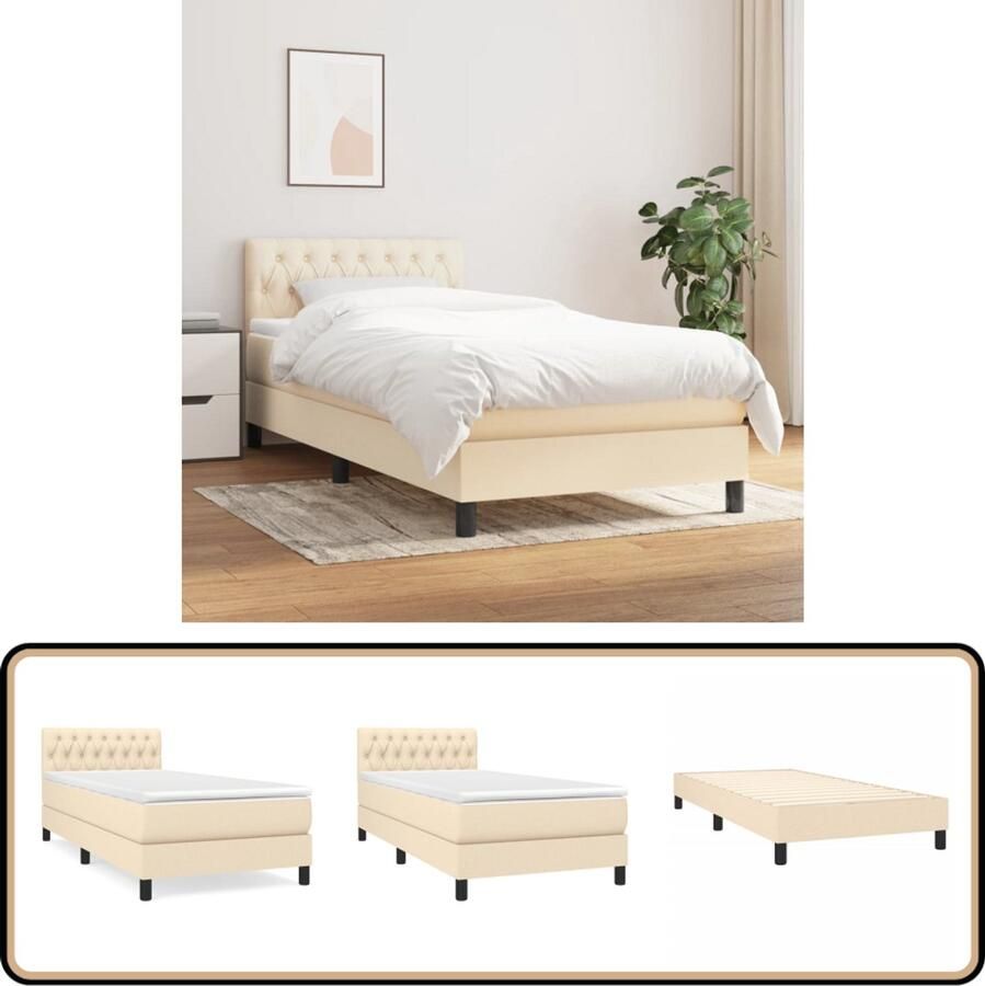 VidaXL Boxspring Crème 90x200 cm Inclusief Matras Boxspringbed Boxspring Cremekleurig Bed Tweepersoons Bed Pocketveer Matras