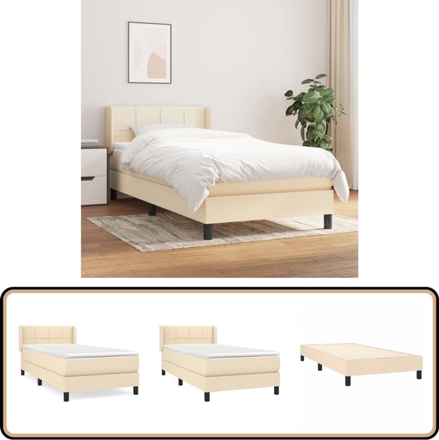 VidaXL Boxspring crème Inclusief Matras 100x200 cm Boxspringbed Boxsprings Slaapkamerinrichting Tweepersoonsbed Cremekleurig Bed Pocketveermatras Middenhard Matras