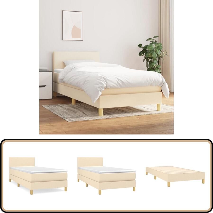 VidaXL Boxspring Crème Inclusief matras 100x200 cm Boxspringbed Pocketvering Cremekleurig Tweepersoonsbed Slaapkamerinrichting