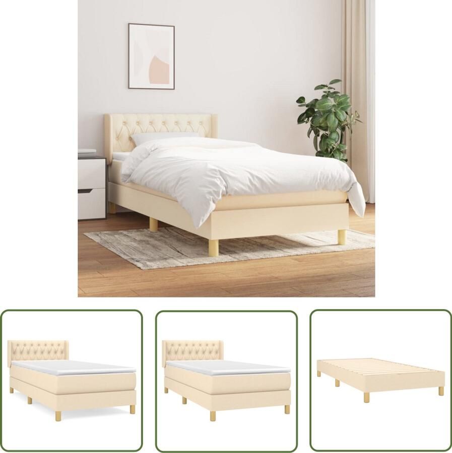 VidaXL Boxspring Crème Inclusief Matras 100x200 cm Boxspringbed Slaapcomfort Boxspring Cremekleurig Tweepersoonsbed Pocketed Verenmatras Adjustable Headboard