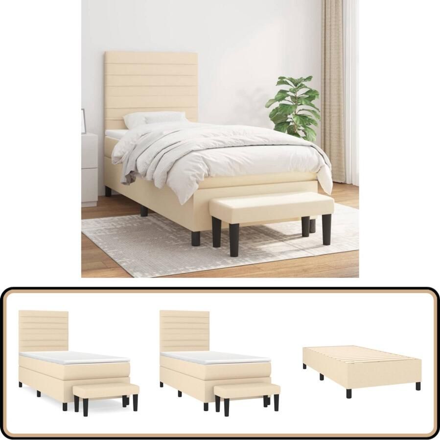 VidaXL Boxspring Crème Inclusief Matras 100x200cm Boxspringbed Slaapcomfort Boxspring Tweepersoonsbed Cremekleurig