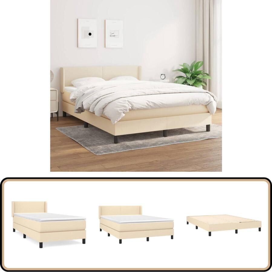 VidaXL Boxspring Crème Inclusief Matras 140x190 cm Boxspringbed Slaapkamerinrichting Pocketvering Matras Creme Kleur Tweepersoonsbed