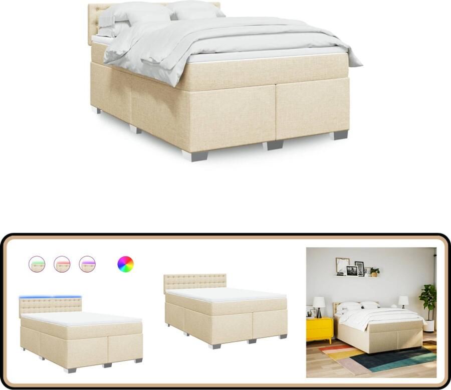 VidaXL Boxspring Crème Inclusief Matras 160x200 cm Boxspring Boxspringbed Tweepersoonsbed Bed Frame Slaapkamermeubel