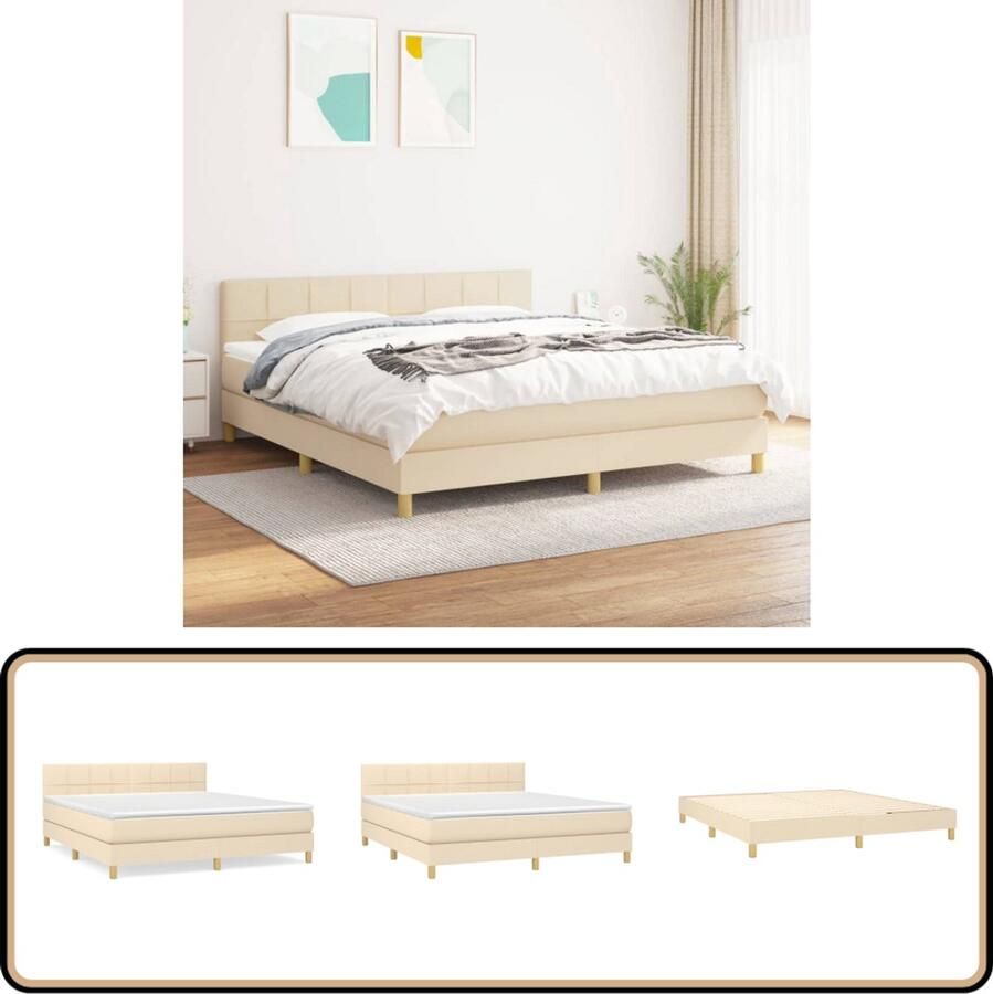 VidaXL Boxspring Crème Inclusief Matras 160x200 cm Boxspringbed Boxspring Slaapkamerinrichting Tweepersoonsbed Pocketed Spring Mattress