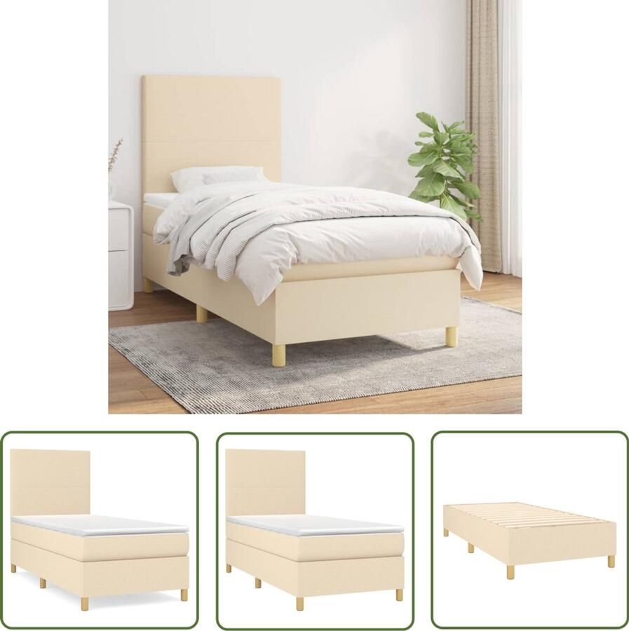 VidaXL Boxspring Crème Inclusief Matras 90x190 cm Boxspringbed Boxspring Tweepersoonsbed Slaapcomfort Slaapkamerinrichting