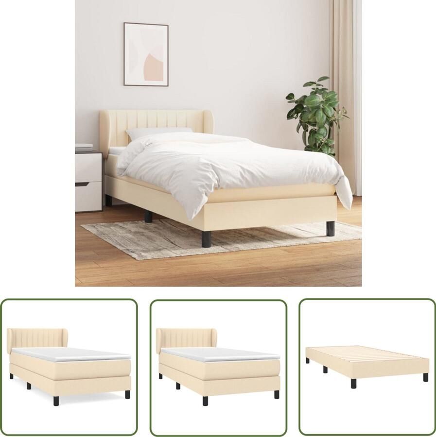 VidaXL Boxspring crème Inclusief Matras 90x200 cm Boxspringbed Slaapcomfort Pocketvering Crèmekleurig Hoofdboard Verstelbare Hoofdbord Duurzame Materialen