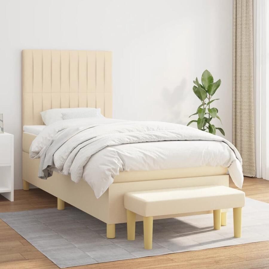 VidaXL Boxspring Crème Inclusief Matras en Bankje Boxspring Boxspringbed Slaapcomfort Creme Kleur Pocketed Veren Adjustable Headboard Stapelbare Bancontact - Foto 2