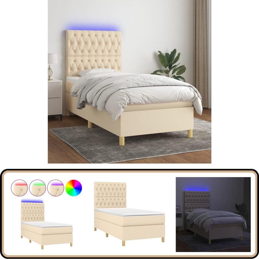 VidaXL Boxspring Creme Inclusief Matras en LED Boxspring Boxsprings Cremekleurig Bed Led Lampje Elektrisch Verstelbare Hoofdbord