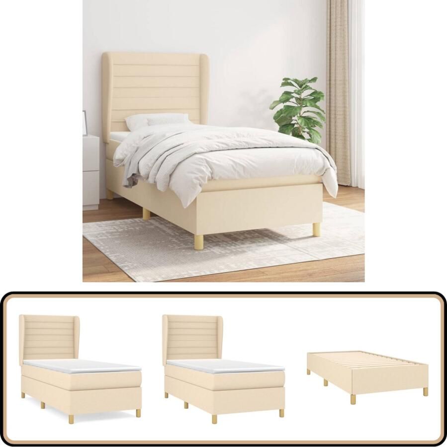 VidaXL Boxspring Crèmekleurig 100x200 cm Boxspringbed Boxsprings Cremekleurig Bed Tweepersoonsbed Pocketveer Matras