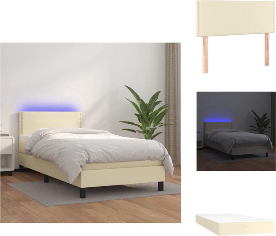 VidaXL Bed Crème Kunstleer 203 x 100 x 78 88 cm Verstelbaar hoofdbord LED-verlichting Pocketvering matras Huidvriendelijk topmatras Bed - Foto 3