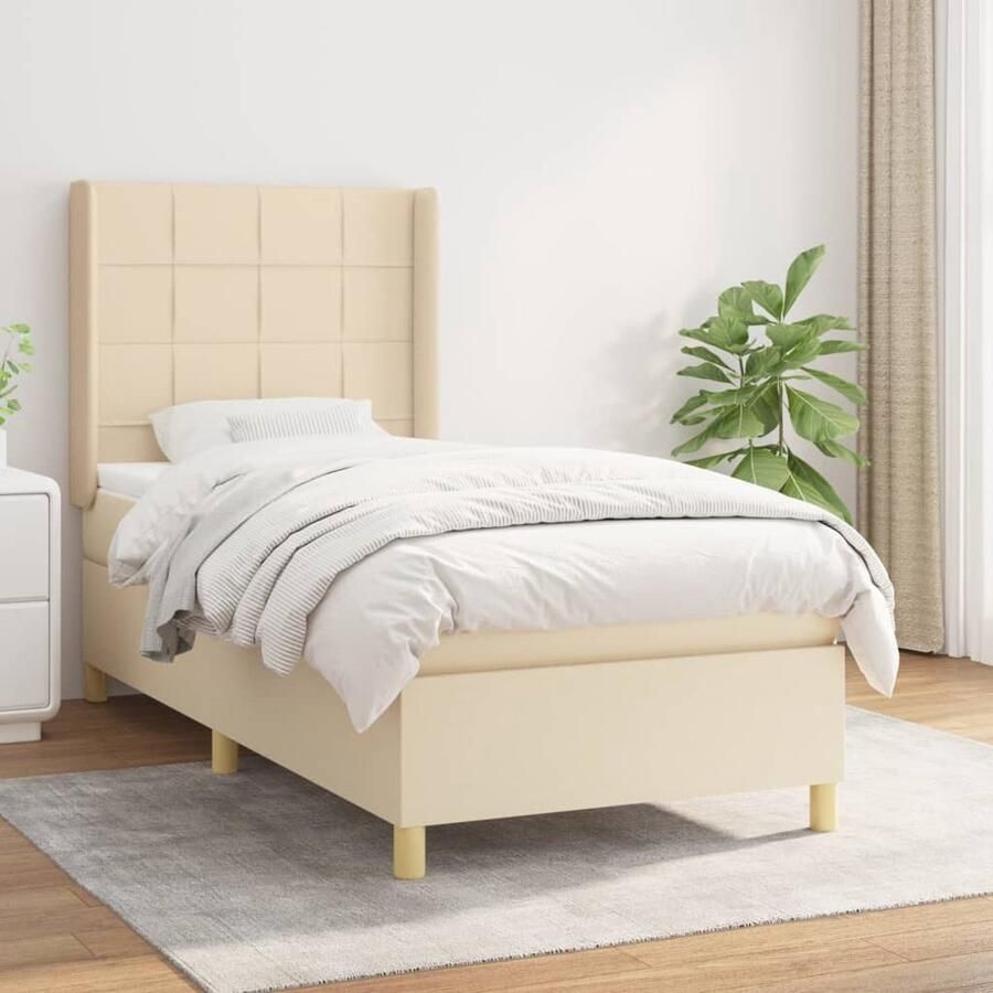 VidaXL Boxspring crèmekleurig 100x200 cm Boxspringbed Boxspring Bed Slaapkamerinrichting Slaapcomfort Pocketing Matras Creme Kleur Tweepersoonsbed - Foto 2