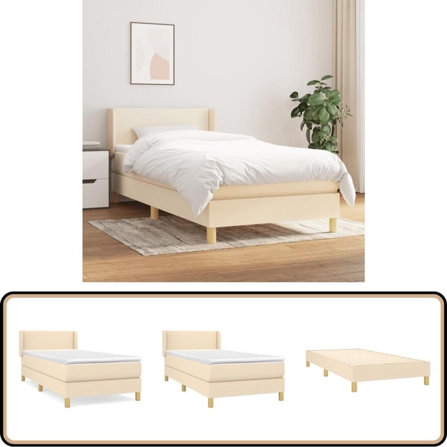 VidaXL Boxspring crèmekleurig 100x200 cm Boxspringbed Boxsprings Slaapkamerinrichting Tweepersoonsbed Cremekleurig Bed Pocketveermatras Middenhard Matras