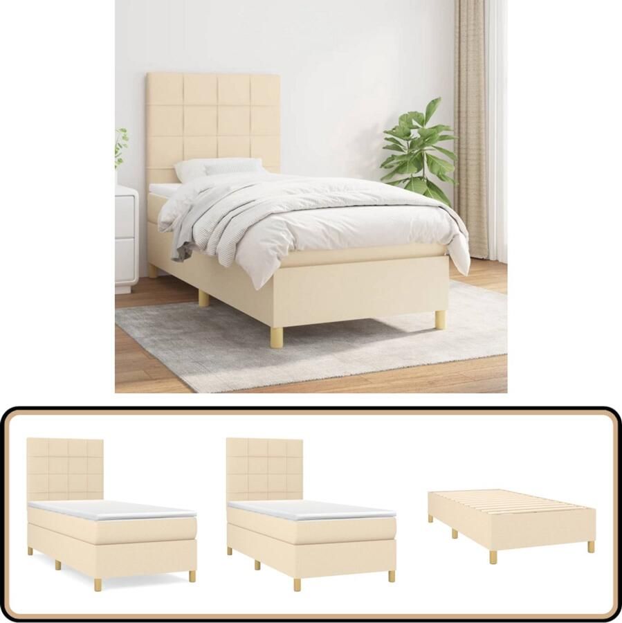 VidaXL Boxspring Crèmekleurig 100x200 cm Boxspringbed Slaapcomfort Boxspring Tweepersoonsbed Cremekleurig