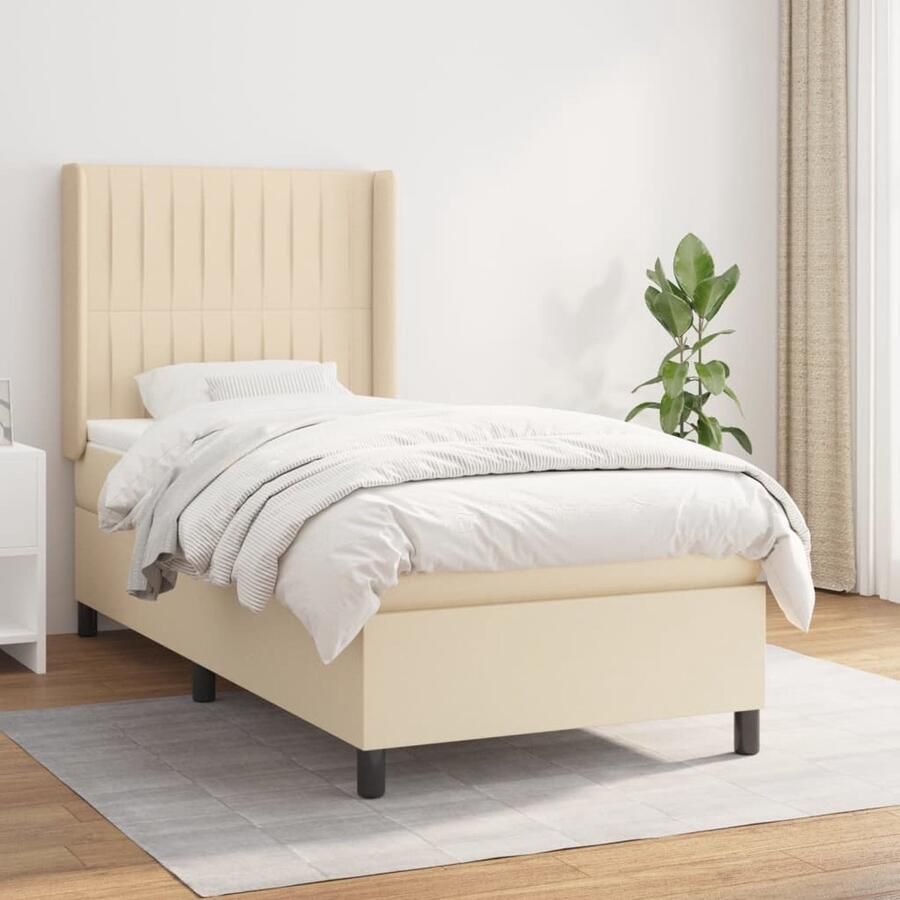 VidaXL Boxspring Matras Stof crème 80x200 cm Boxspringbed Boxspring Creme Kleur Tweepersoonsbed Stapelbare Bedden Pocketed Veren Matras Adjustable Headboard Bedroom Furniture - Foto 2
