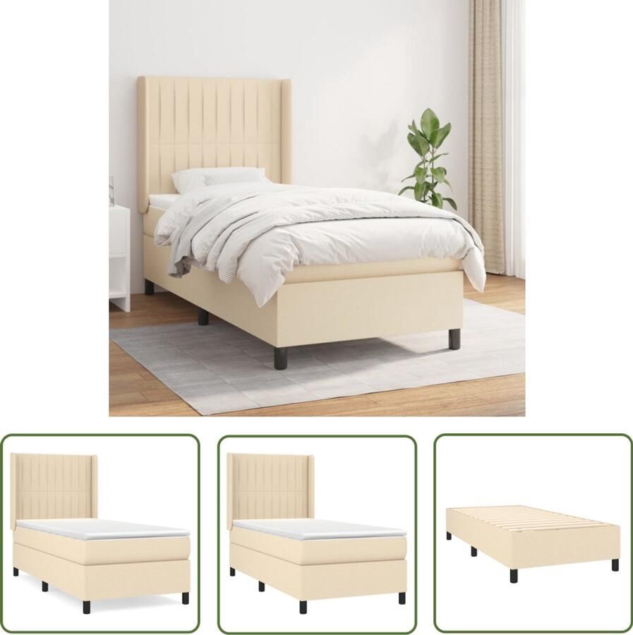 VidaXL Boxspring Matras Stof crème 80x200 cm Boxspringbed Boxspring Creme Kleur Tweepersoonsbed Stapelbare Bedden Pocketed Veren Matras Adjustable Headboard Bedroom Furniture
