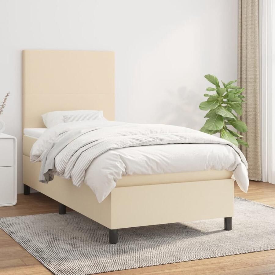 VidaXL Boxspring Crème 80x200 cm Inclusief Matras Boxspringbed Boxspring Cremekleurig Bed Tweepersoonsbed Pocketed Spring Mattress Adjustable Headboard - Foto 2