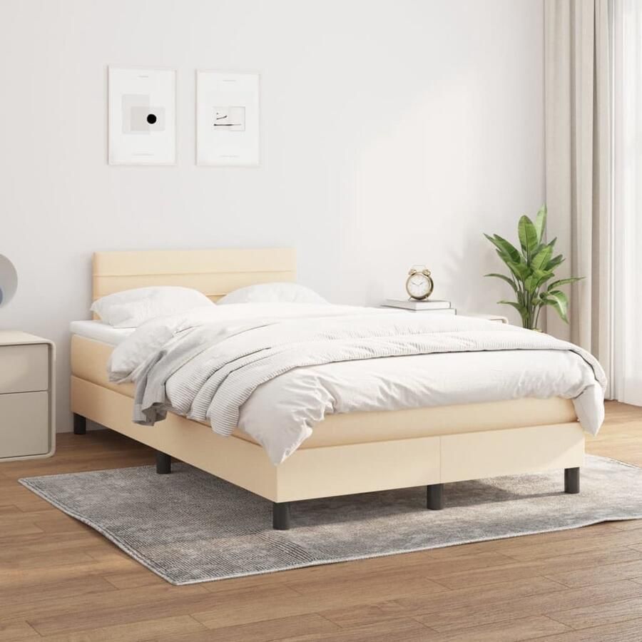 VidaXL Boxspring Crèmekleurig 120x200 cm Inclusief Matras Boxspringbed Slaapcomfort Pocketveermatras Hoofdboard Stof Crèmekleurig - Foto 2