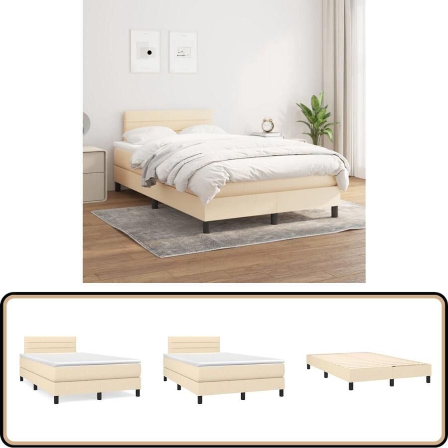 VidaXL Boxspring Crèmekleurig 120x200 cm Inclusief Matras Boxspringbed Slaapcomfort Pocketveermatras Hoofdboard Stof Crèmekleurig