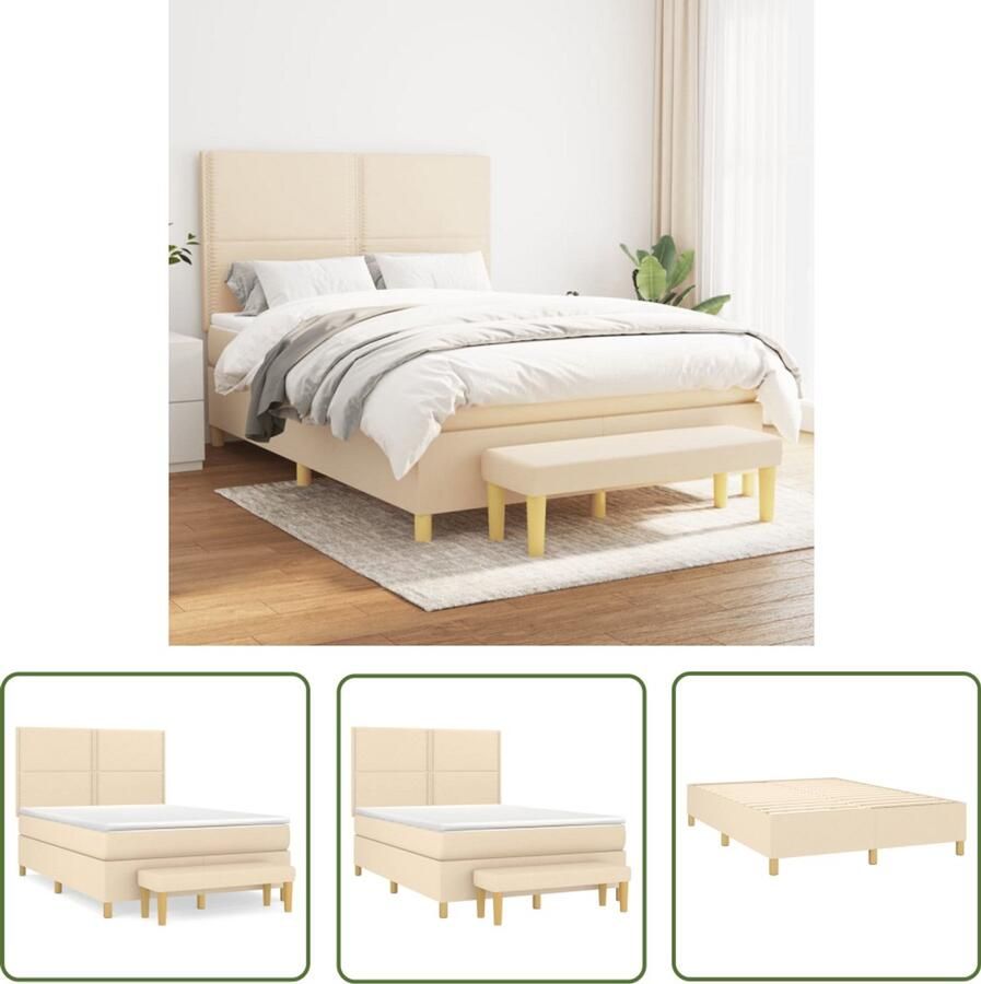 VidaXL Boxspring crèmekleurig 140x190 cm Boxspringbed Boxspring Creme Kleurig Bed Tweepersoonsbed Stapelbare Bedden